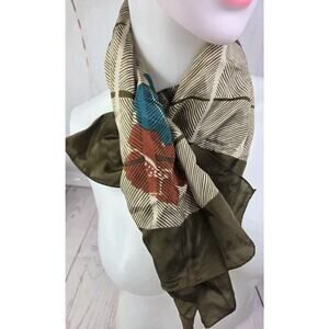 Vtg 1970s Totes 26 x 26 Rain Scarf 100% Silk Made In Japan Fall Brown Red Blue